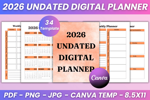2026 Undated Digital Planner KDP