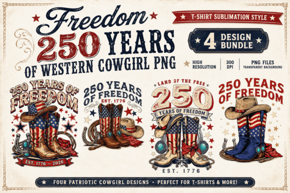 Freedom 250 Years Western Cowgirl PNG: A Bold Take on Patriotic Design